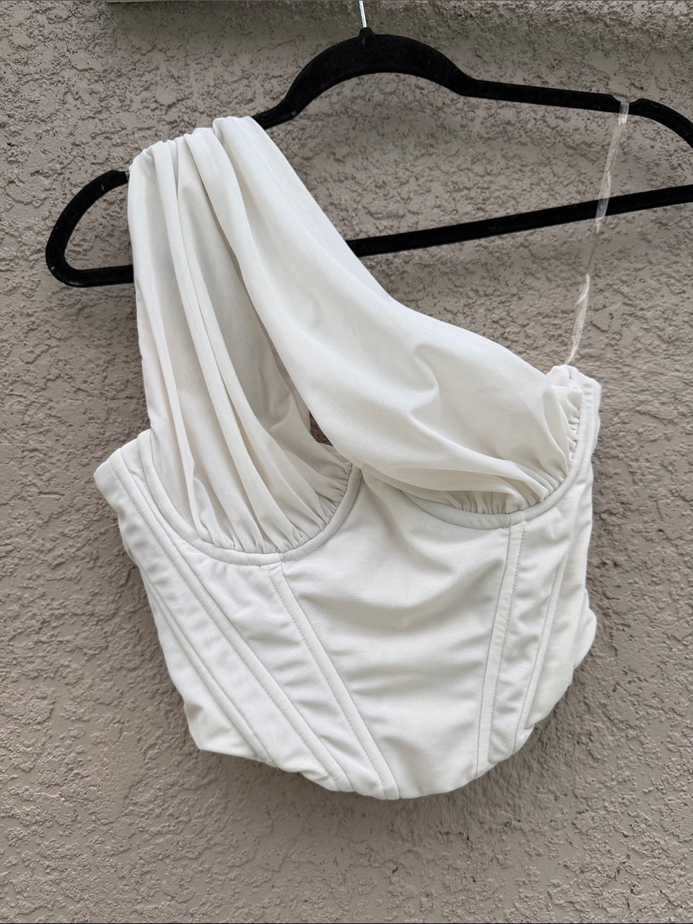 House of CB White One-Shoulder Draped Bustier